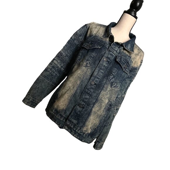 LR Scoop Jean Jacket Acid Wash Textured Viscose Logo Button Up Size Large - Picture 8 of 10